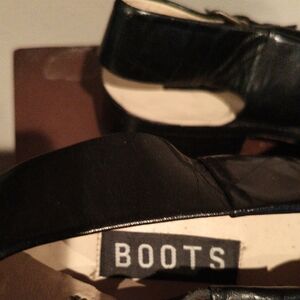 BOOTS Black Leather Sling BacksvWith Peep Toe Size 41